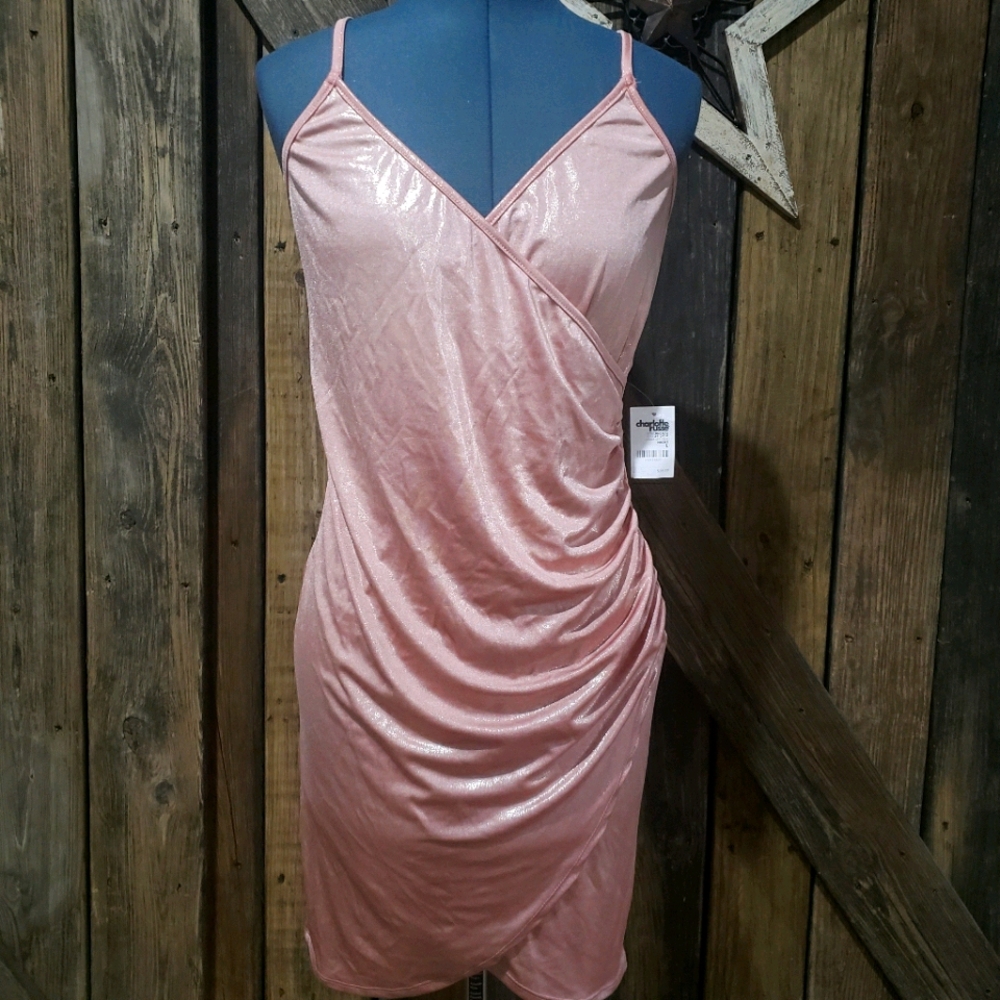 Shimmering Blush Pink Side Rouched Dress Size Large